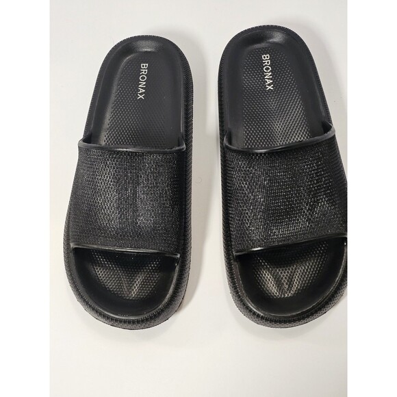 BRONAX Unisex Pillow Slippers Black Size 13.5–14.5 – Thick Sole Cushioned Slides - Picture 2 of 11